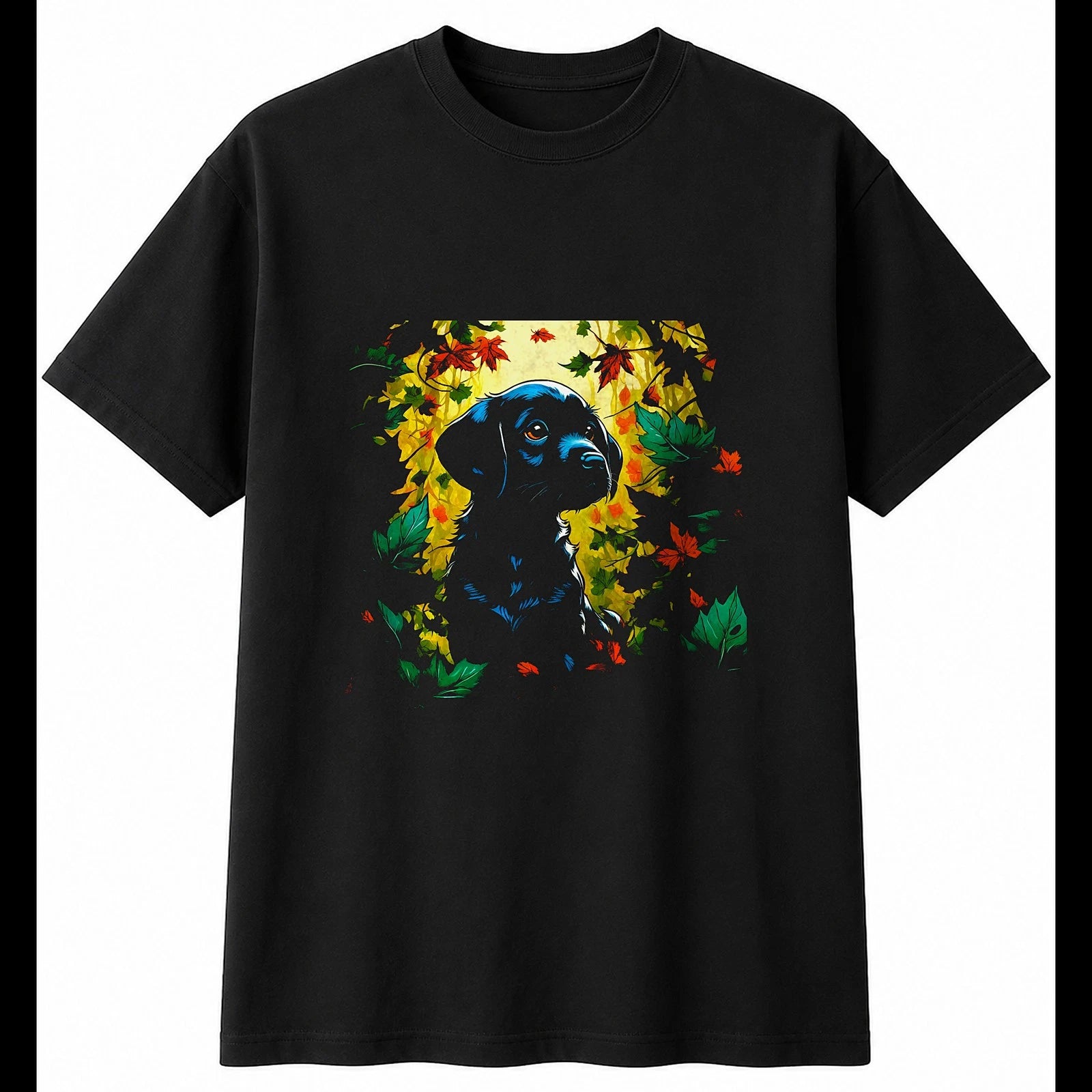 Detailed Puppy in Nature Dog Mens T-Shirt Black 100% Cotton Adorable Top Kawaii