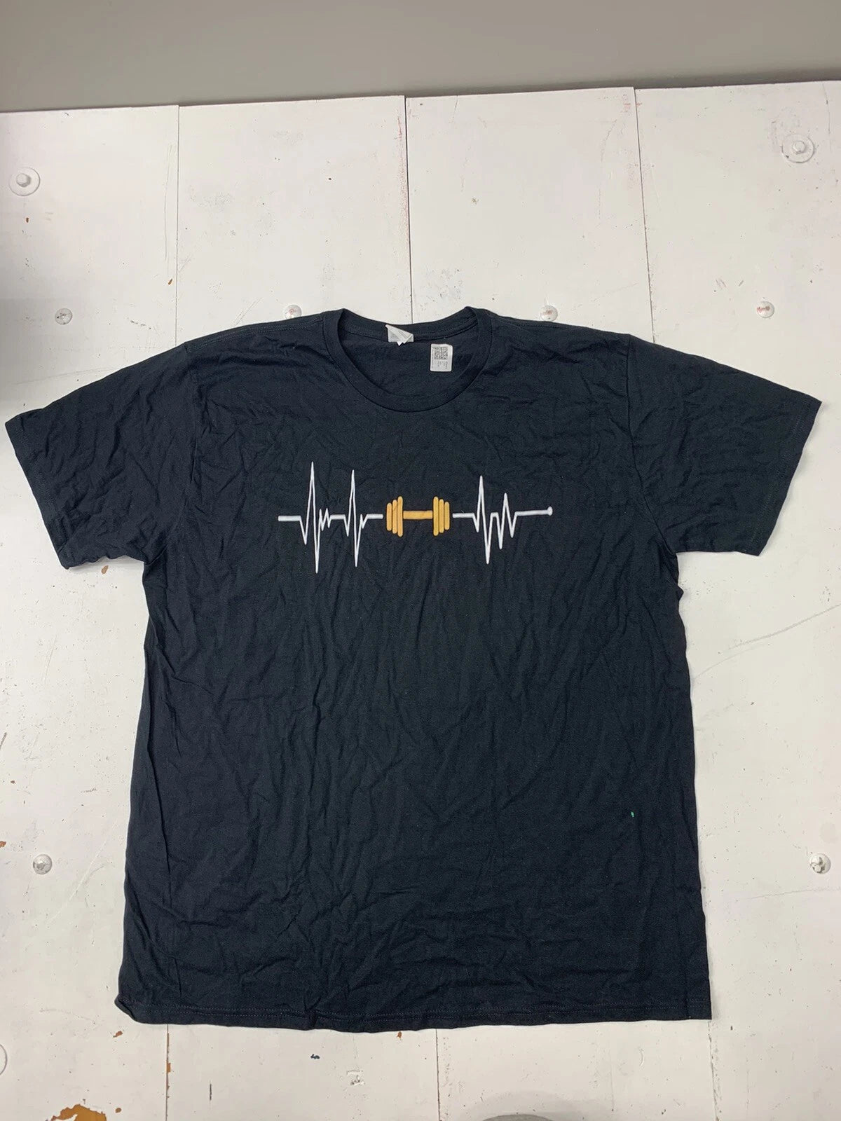 Custom Graphic Heartbeat Dumbbell Short Sleeve Shirt Black Adult Size 2XL