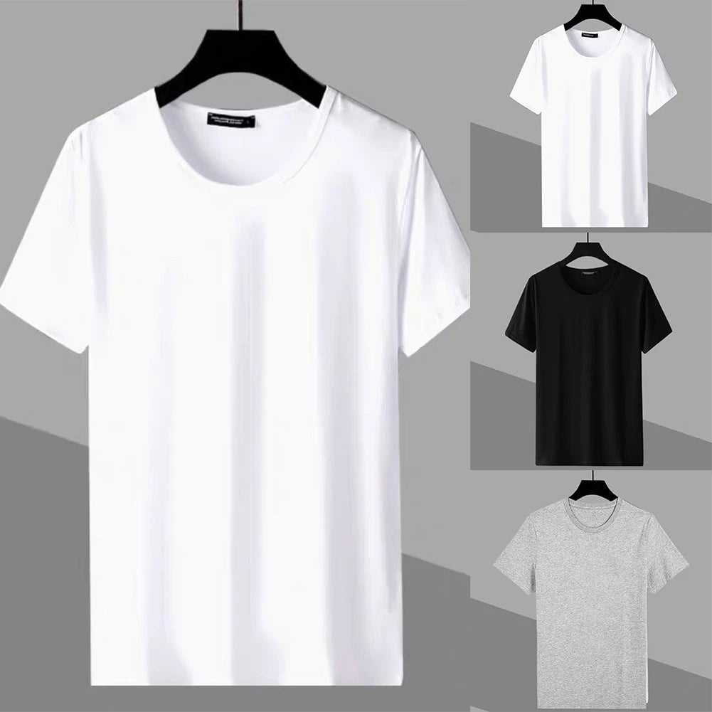 Solid Color Casual Slim Fit T Shirt for Men Round Neck Short Sleeve Tee Top