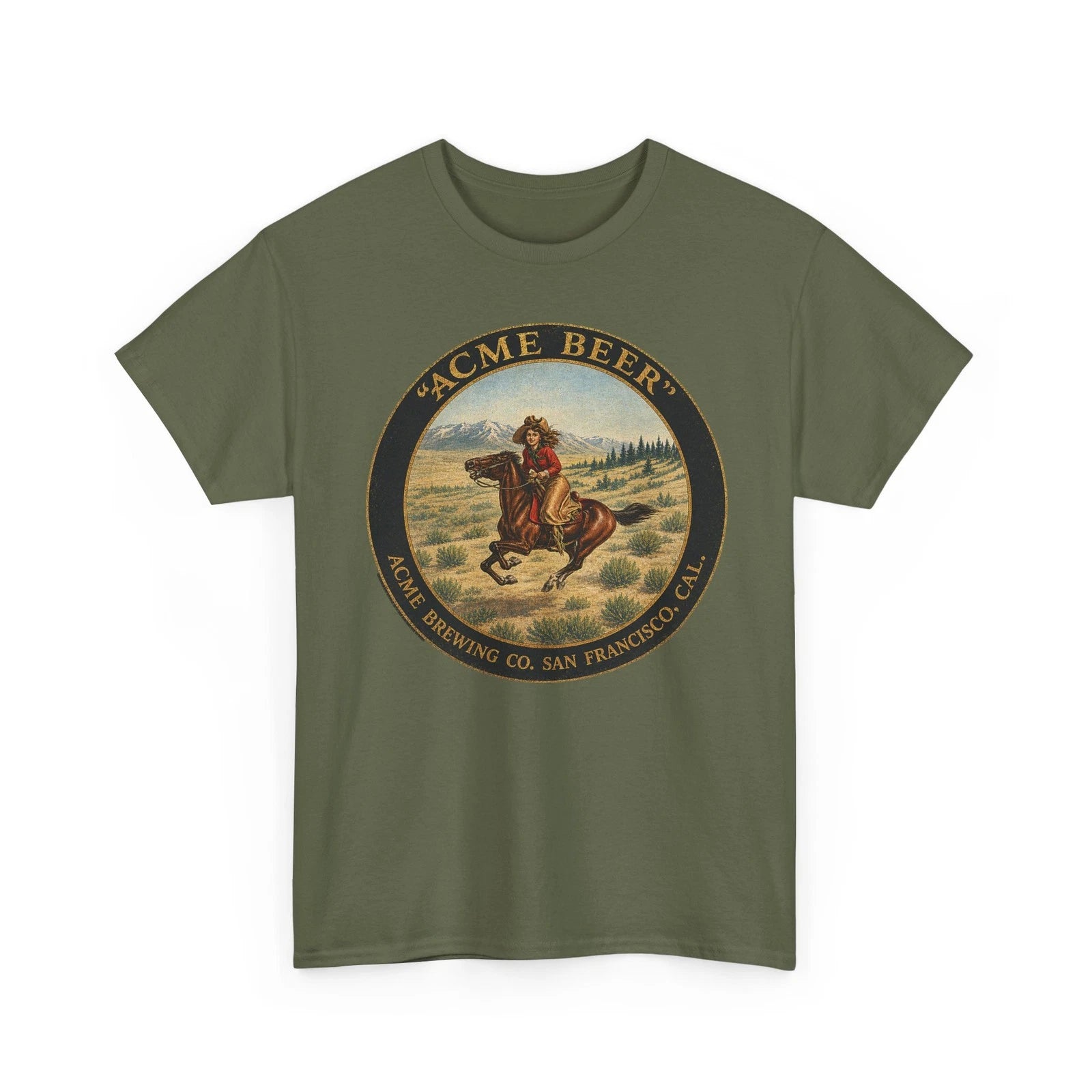 Acme Brewery Co. San Francisco CA Cowgirl Pre-Prohibition Beer Retro T-Shirt