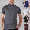 Men's Casual Base Layer T Shirt Short Sleeve Half High Neck Slim Fit Solid