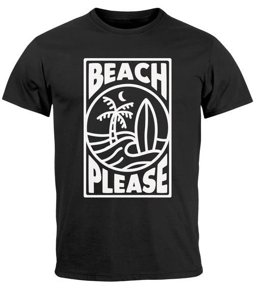 Mens T-Shirt Beach Please Surfing Surfboard Wave Wave Summer Print Fashion
