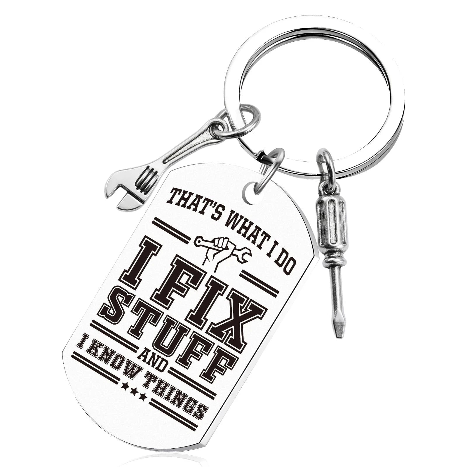 Dad Keychain Gifts for Men - Fix Stuff and I Know Things Keychain, Cool Fathe...