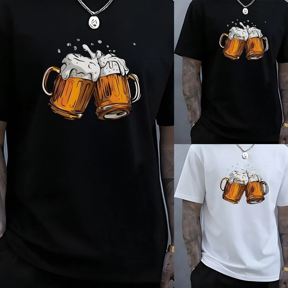 Loose Fit Men Beer Themed T Shirt Short Sleeve O Neck Casual Daily Wear
