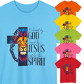 Christian Cross Lion Men's T-Shirt Blessed By God Loved Religious Faith Gift Tee