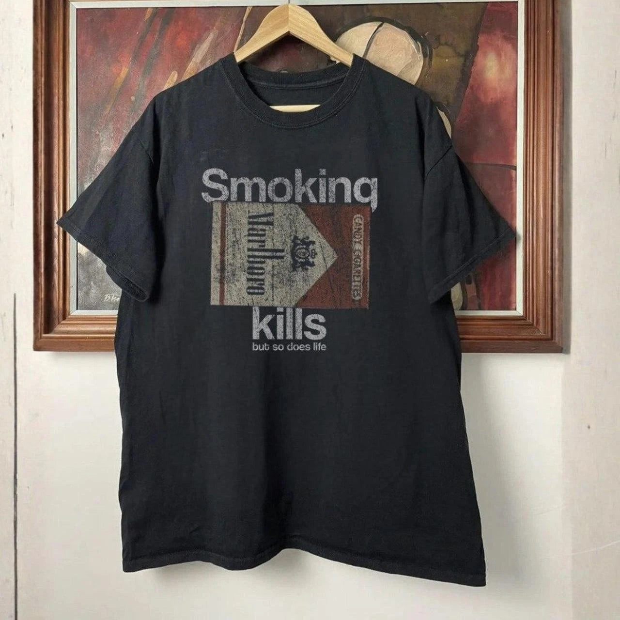 Black vintage 90s Marlboro smoking kills men's t-shirt