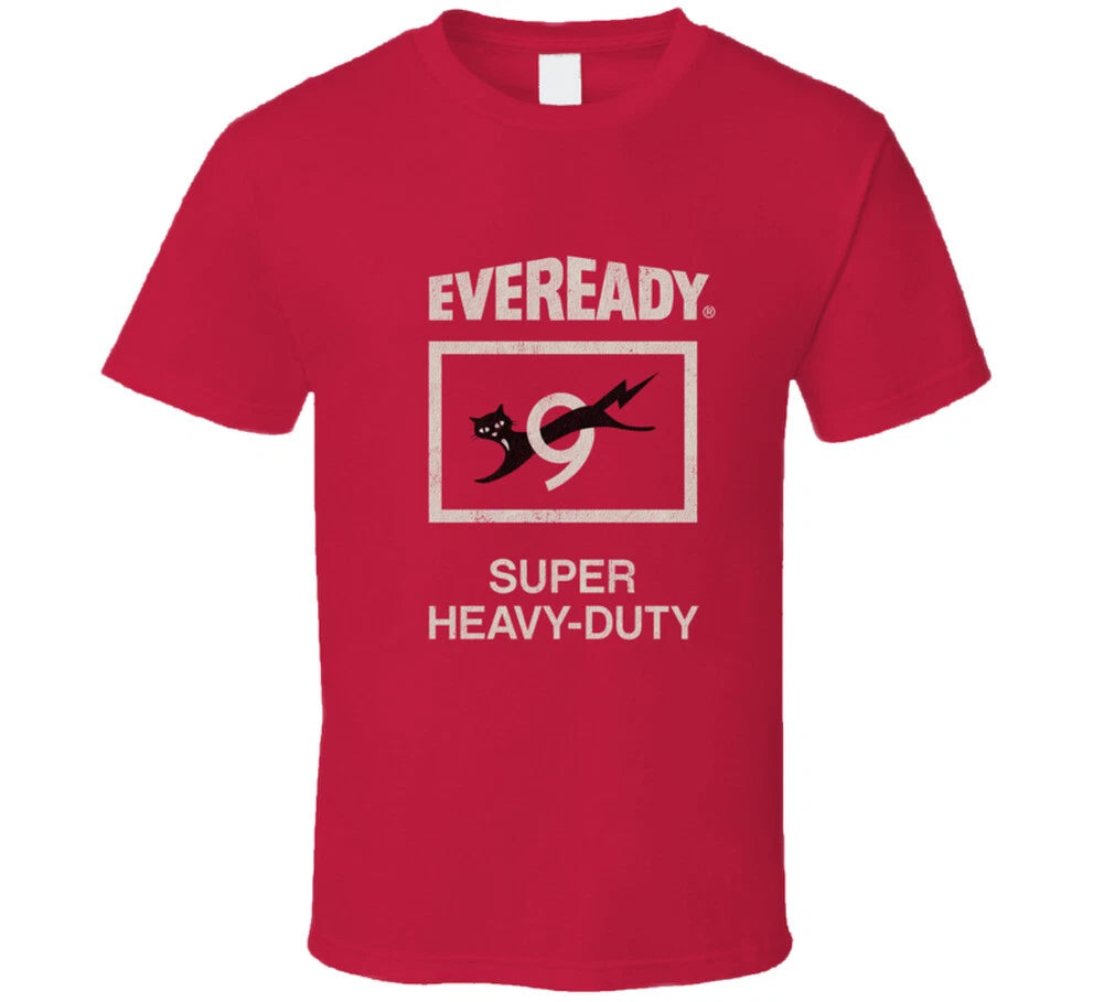 Eveready, T-shirt, Black Cat, 9, Nine, Lives,  Retro, Battery, Power, Logo