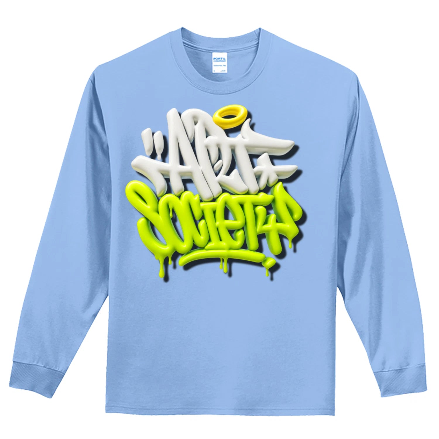 NEW Art Society 3D GRAFFITI DRIP LIGHT BLUE LS Tee Shirt SM-4XLARGE MADE IN USA