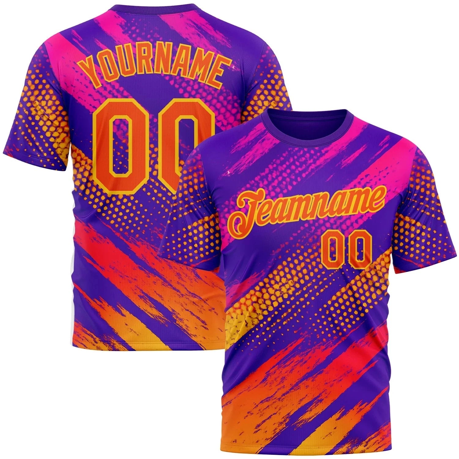 Custom Purple Orange-Yellow 3D Pattern Design Splash Sportswear Performance T-Sh
