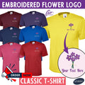 Unisex Embroidered Boho Floral Custom Purple Logo T-Shirt