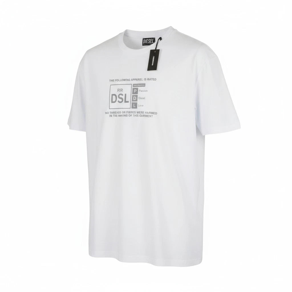 DIESEL T-Just-A35 Men T-Shirt 2XL Short Sleeved Crew Neck Front Tricot White II