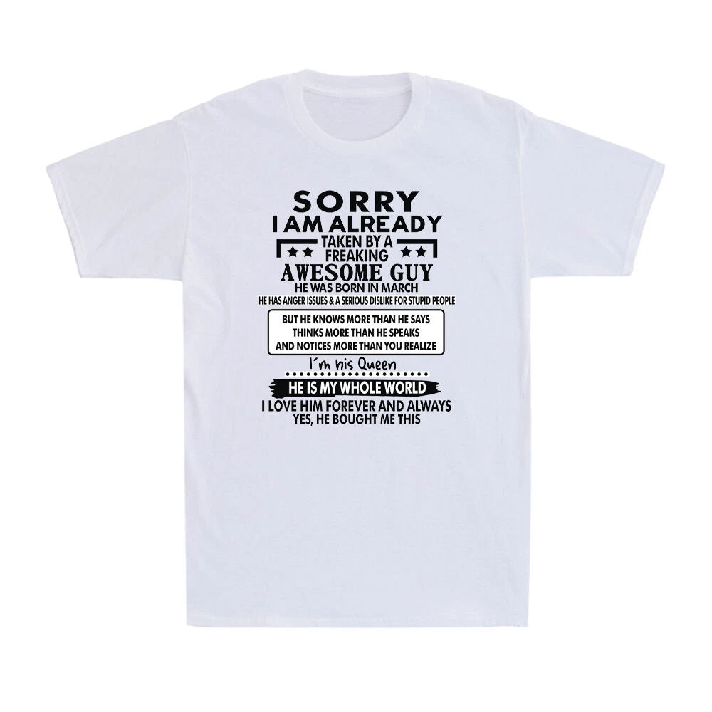 Sorry I Am Already Taken By A Freaking Awesome Guy Funny Husband Men's T-Shirt