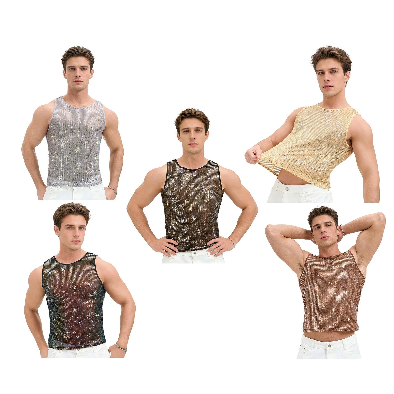 Mens T-Shirts Casual Tops Show Undershirt Latin Vest Streetwear Tank Yoga Rave