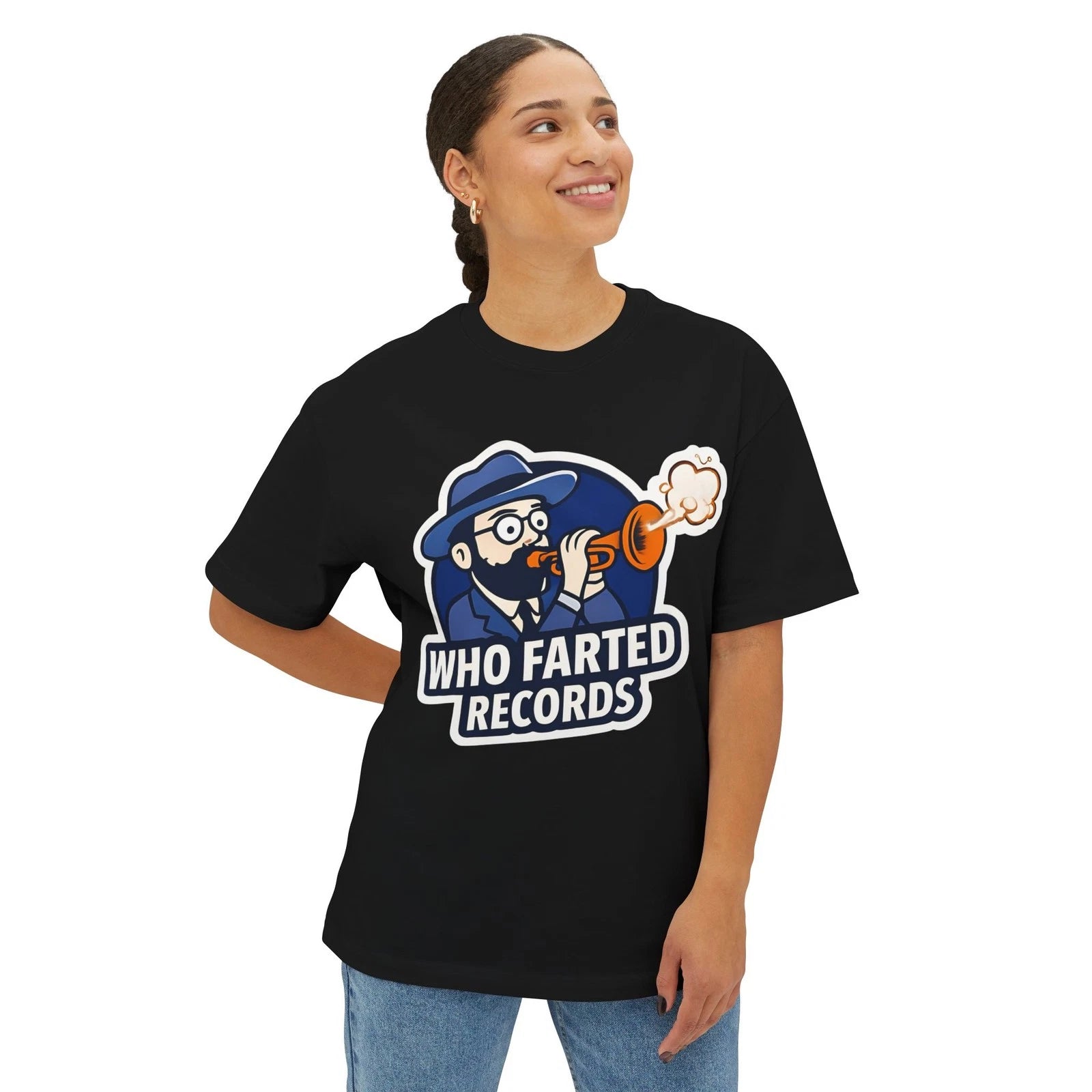 Funny Who Farted Records Novelty Tee, Unisex T-shirt Gift, Oversized Box Tee