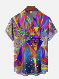 Mens Button Down Psychedelic Magician Graphic Hawaiian Top Novelty Holiday Shirt
