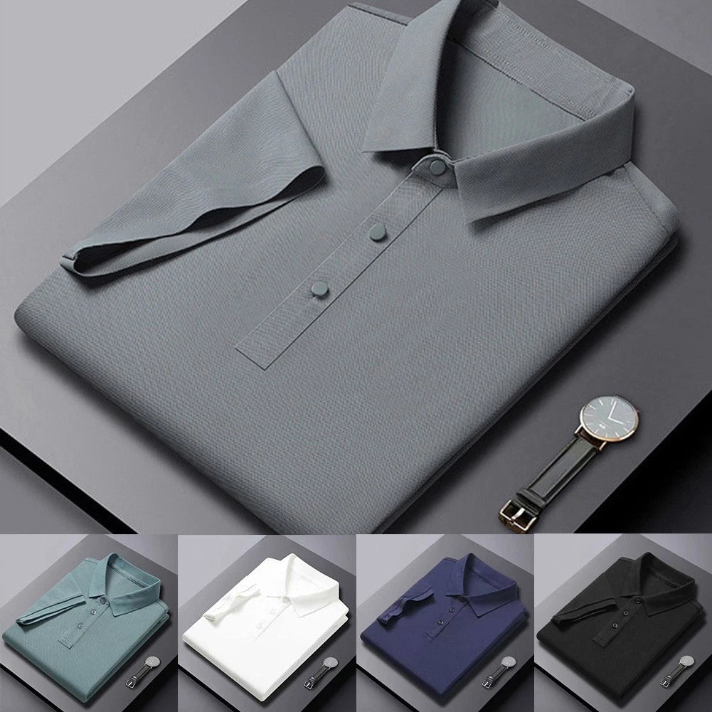 Men Short Sleeve Turn Down Collar Button Tee Korean Casual Streetwear Top