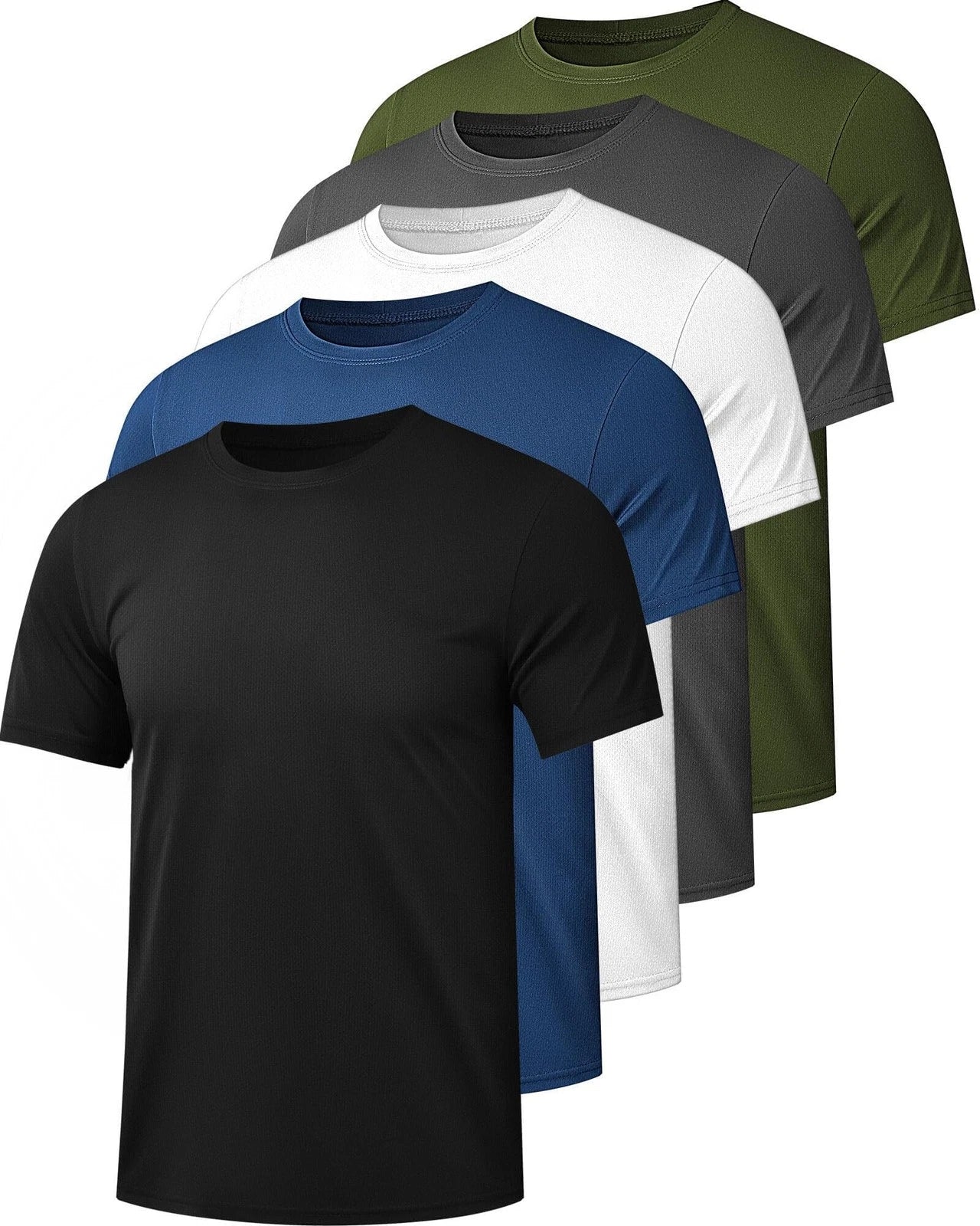 5 Pack Mesh Workout Shirts for Men Dry Fit Gym Shirts Quick Dry Athletic Shor...