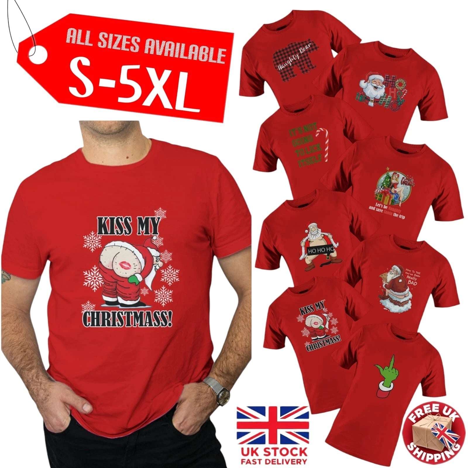 Christmas T-Shirt Novelty Funny Santa Reindeer X mas  Tshirt Joke Rude Top tee