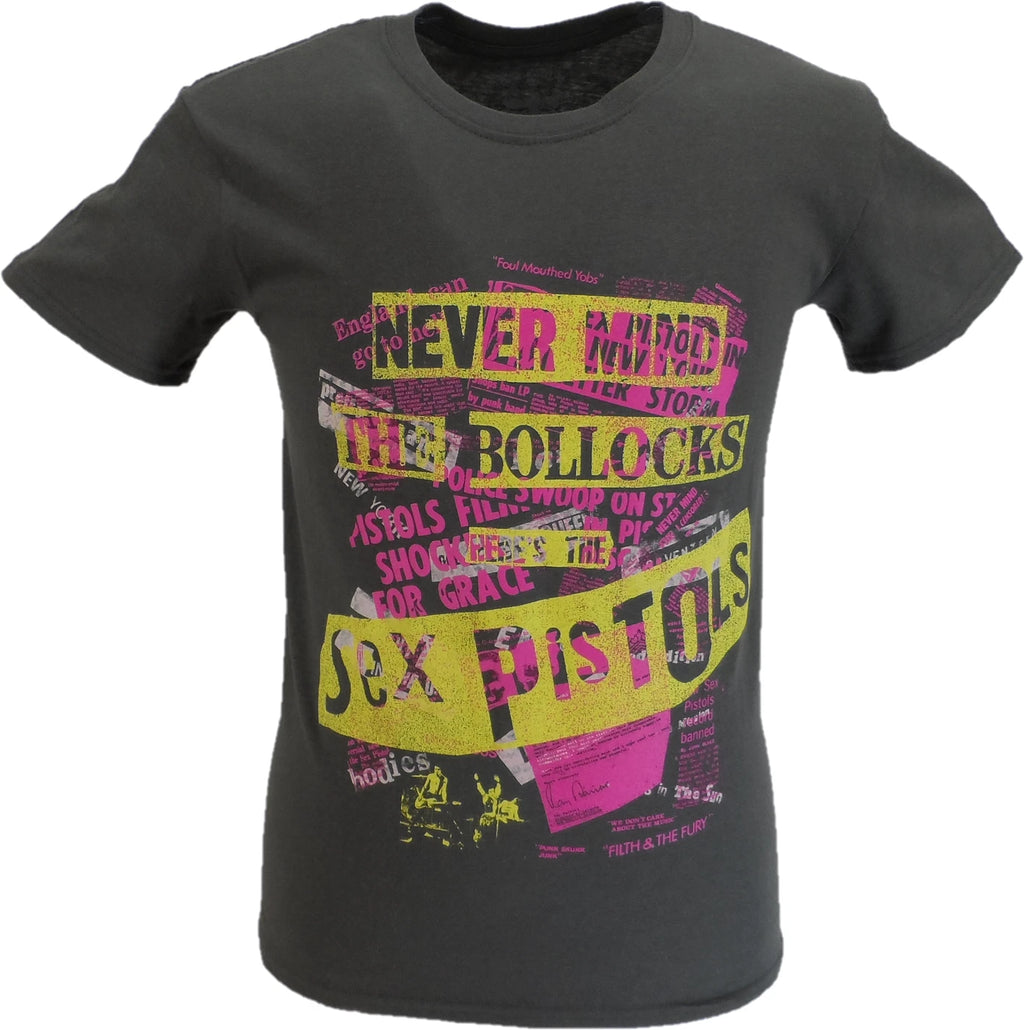 Mens Grey Official Sex Pistols NMTB Text Overlay T Shirt