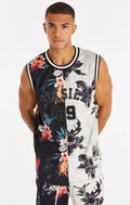 SikSilk Mens Black / Ecru Retro Fire Basketball Vest Medium
