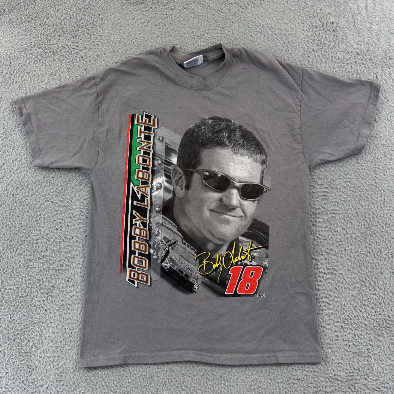 Vintage Bobby Labonte Shirt Mens Large Gray Nascar Racing Short Sleeve Cars Y2K