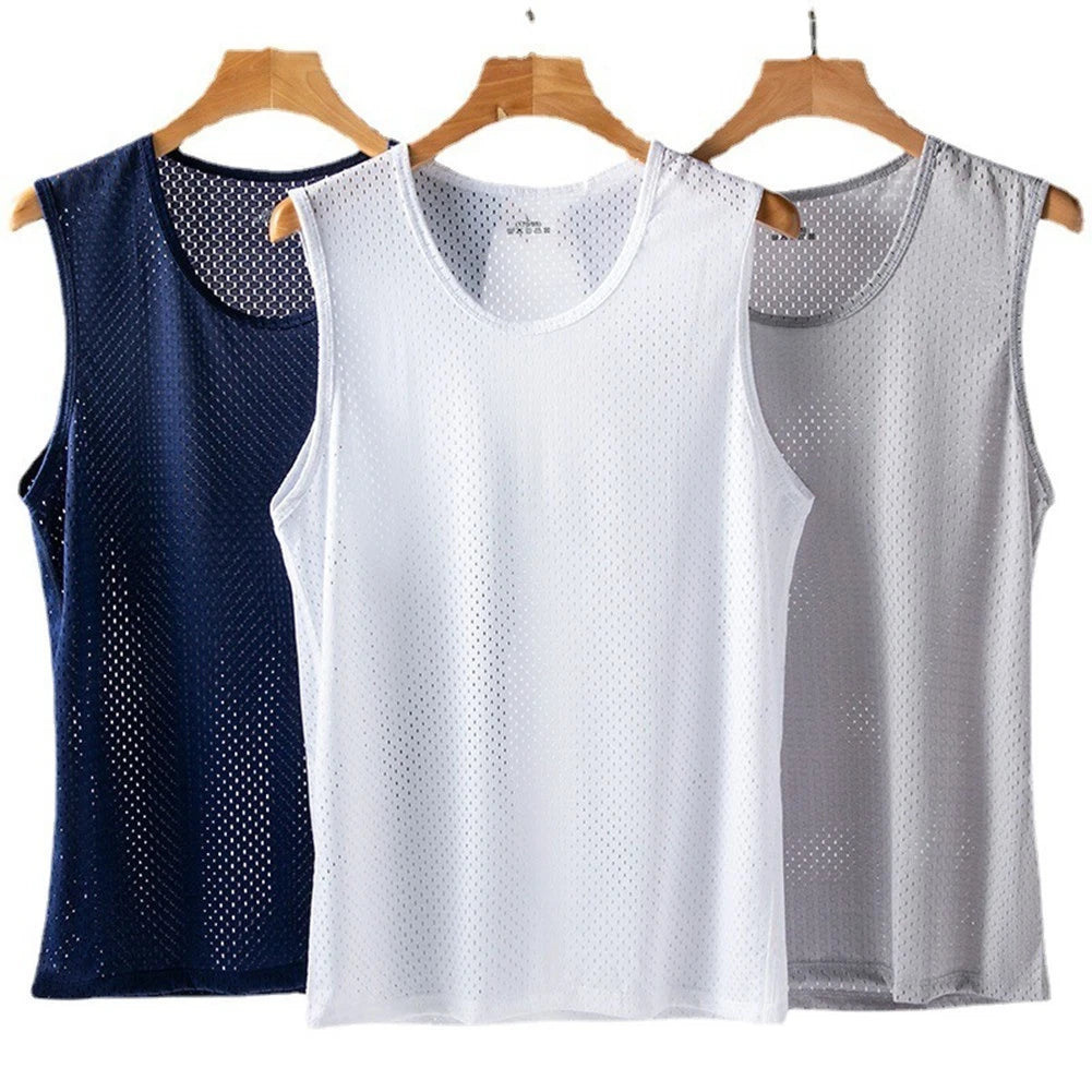 Fashion Hot Stylish Men's Ice Mesh Back No Elasticity Pullover Spring And Summer