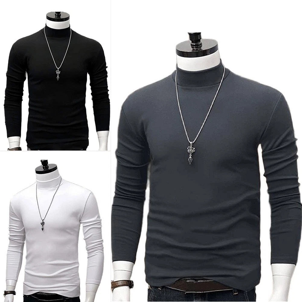 Thermal T Shirt for Men O-Neck Long Sleeve Solid Color Polyester Blend
