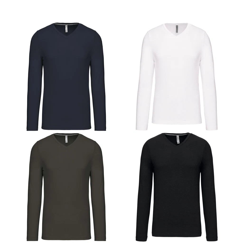 Kariban Men's long-sleeved V-neck T-shirt K358 - Mens, 100% Cotton, Oeko-Tex