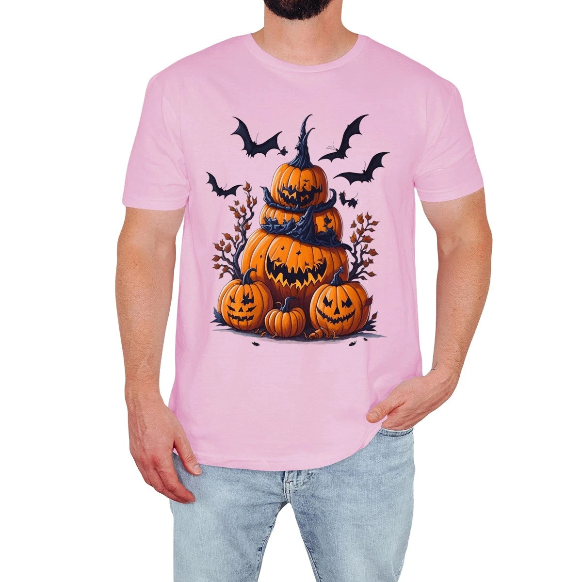 Spooky Pumpkin Stack Mens T-Shirt Halloween Bats Funny Halloween Gift