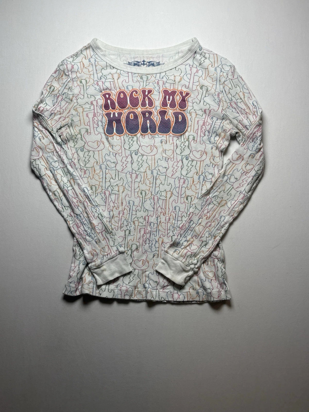 Y2K Rock My World Graphic Ribbed Long Sleeve Top Women’s Large No Boundaries