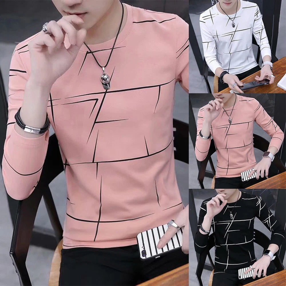 Men T-Shirt Pullover Slim Fit Spring Clothing Teenager Bottoming Shirt