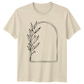 Minimalist Botanical Arch Frame Line Womens T-Shirt Boho Floral Mothers Day