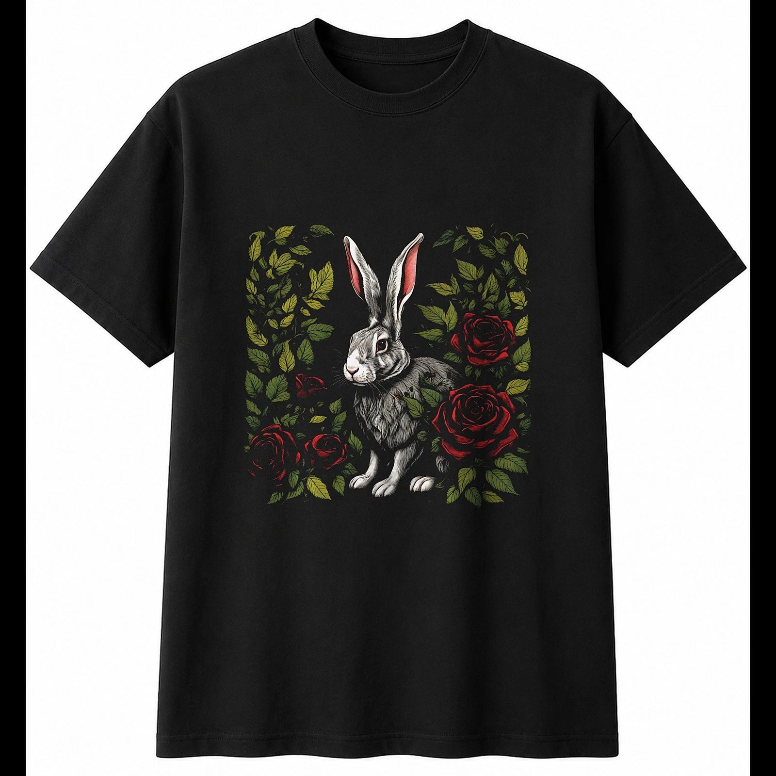 Flemish Giant Rabbit with Roses Botanical Mens T-Shirt Cute Kawaii Adorable Top