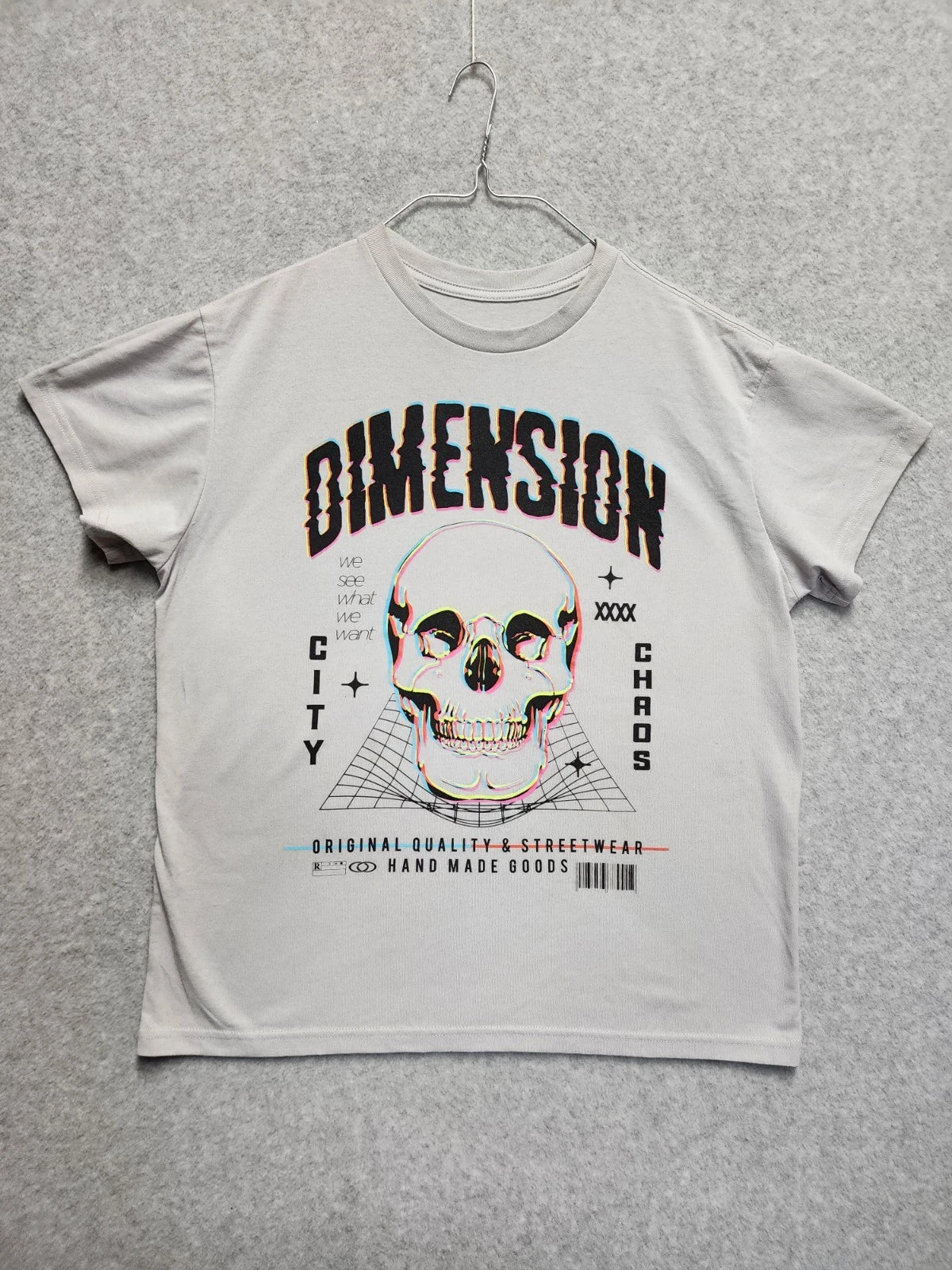 T Shirt Graphic Skull Mens Dimensions Streetwear Large Y2K Skater Retro