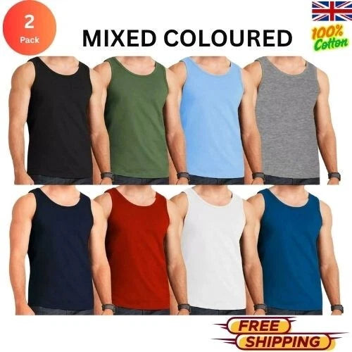 2 Pack Mens Vest Tops Plain Classic Vests Summer Training Gym Tank Top Pack