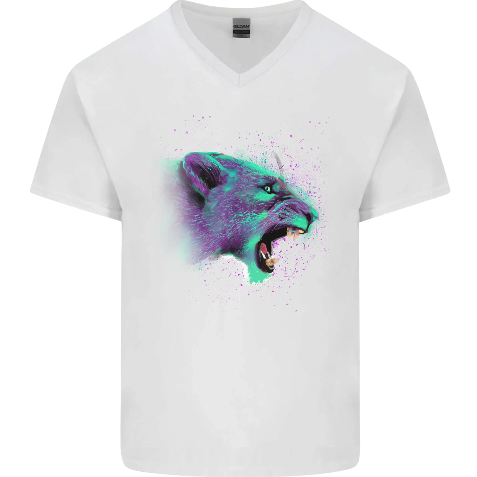 A Watercolour Lion Mens V-Neck Cotton T-Shirt