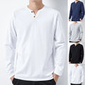 Loose Fit Men Long Sleeve V Neck T Shirt Solid Color Korean Style Casual Top