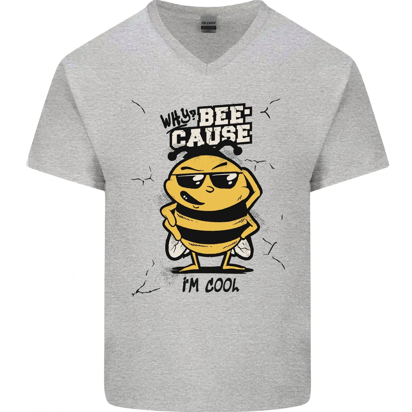 Why? Bee-Cause Im Cool Funny Bee Mens V-Neck Cotton T-Shirt