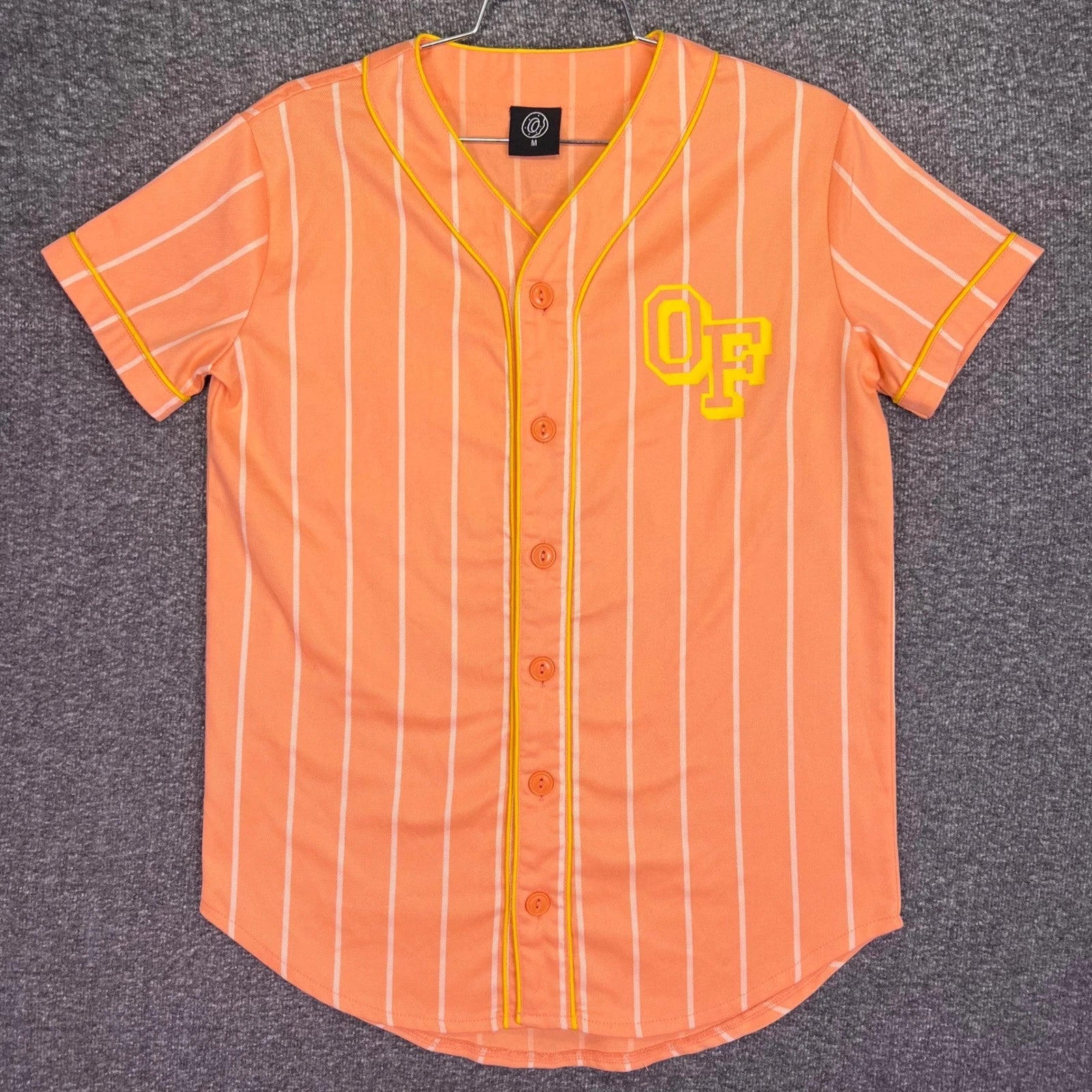 Odd Future Baseball Jersey Mens Medium Orange Pinstripe Casual Streetwear Logo