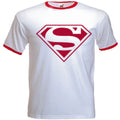 Men's Retro Superman T-Shirt, Regular Fitted White With Red Trim