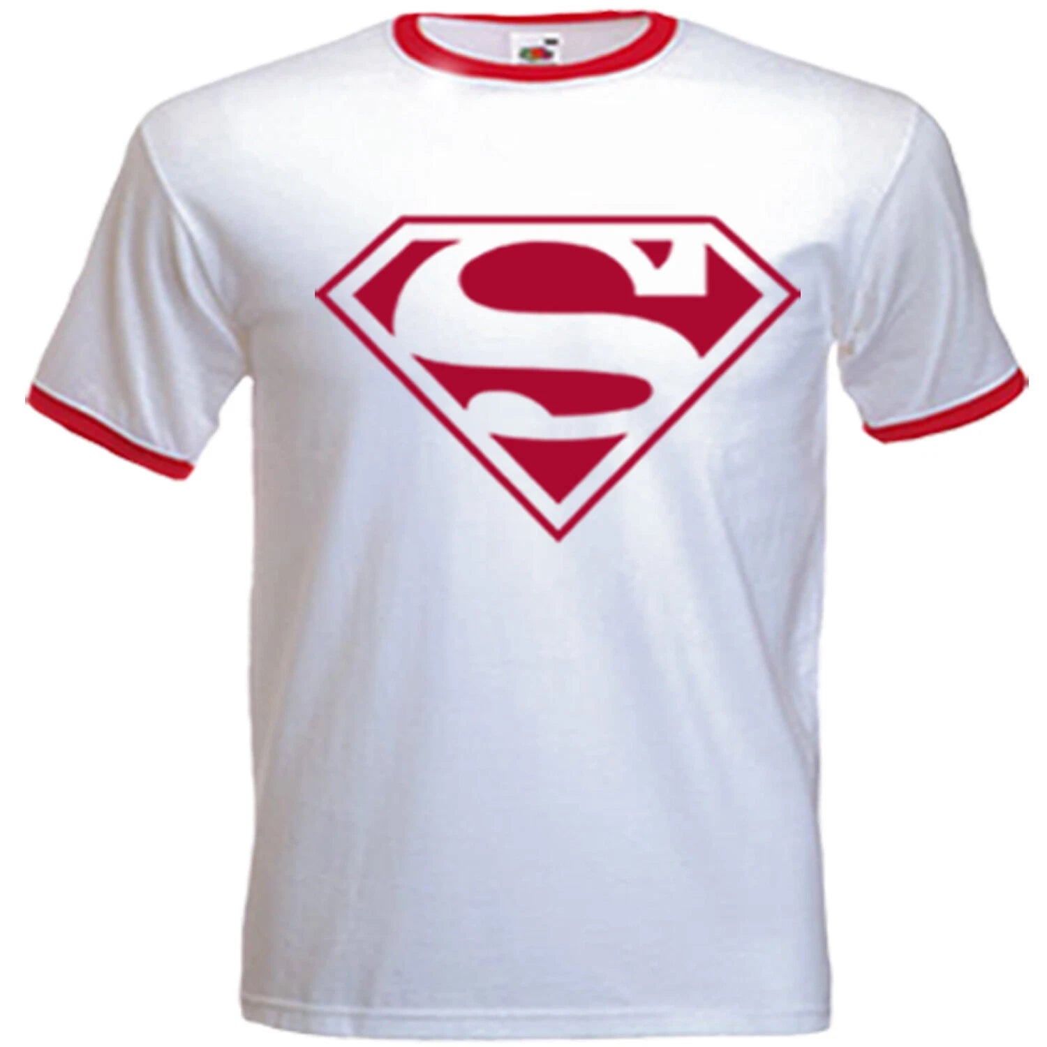 Men's Retro Superman T-Shirt, Regular Fitted White With Red Trim