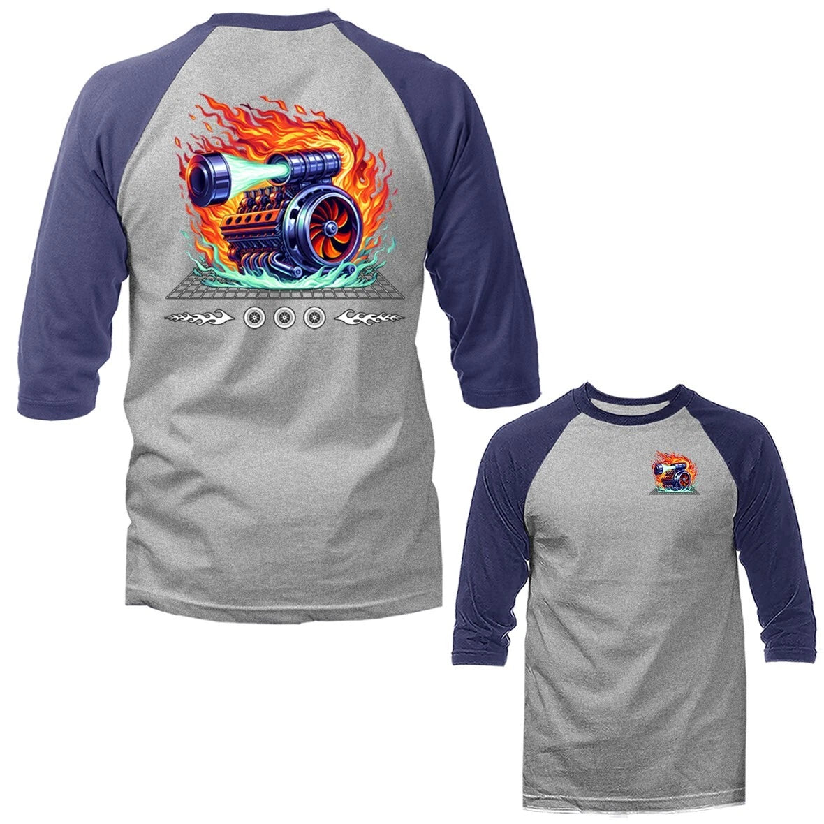 Turbo Charge Imported Tuned Custom JDM Sports Car Graphic 3/4 Sleeve Raglan