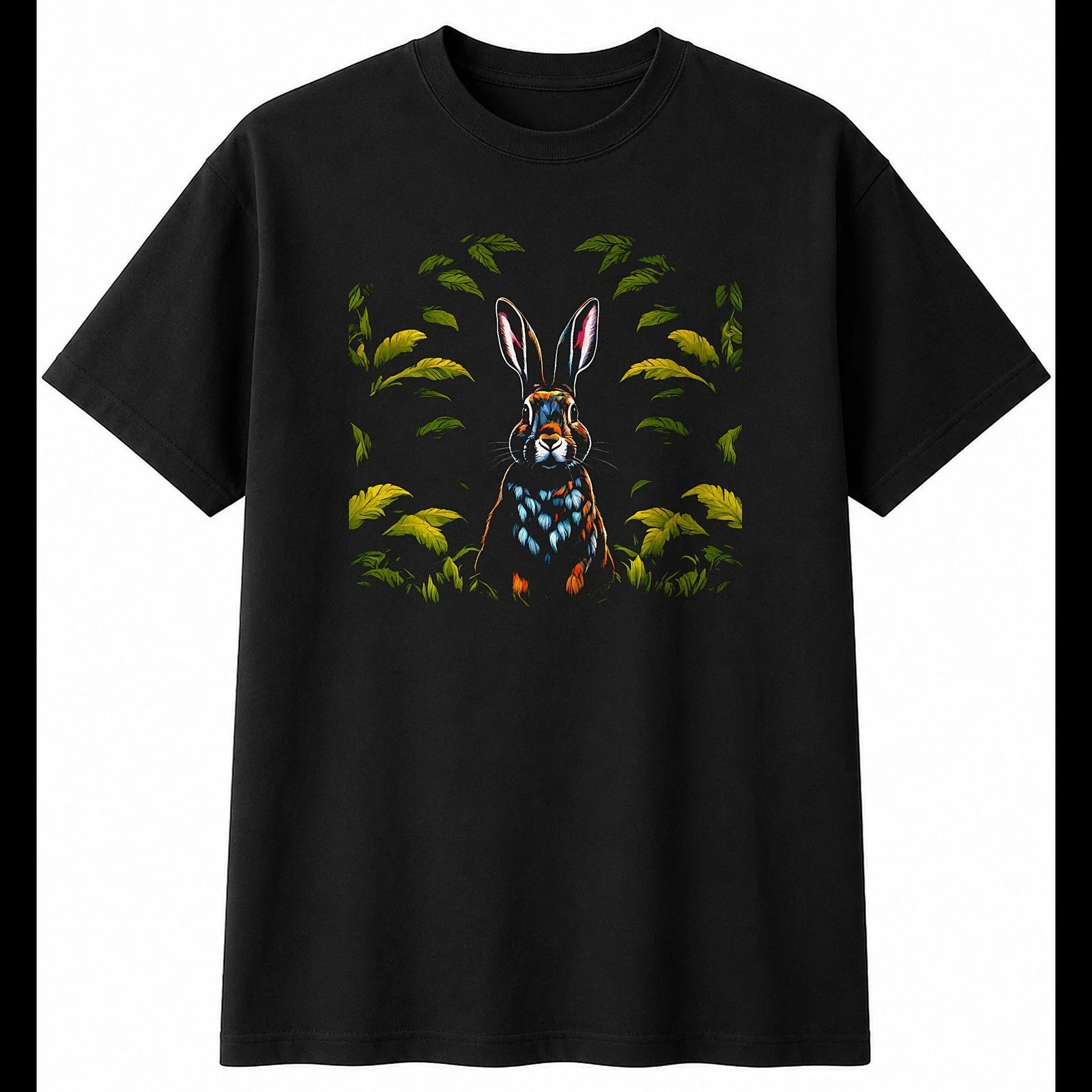 Flemish Giant Rabbit in Nature Mens T-Shirt Cute Black 100% Cotton Kawaii
