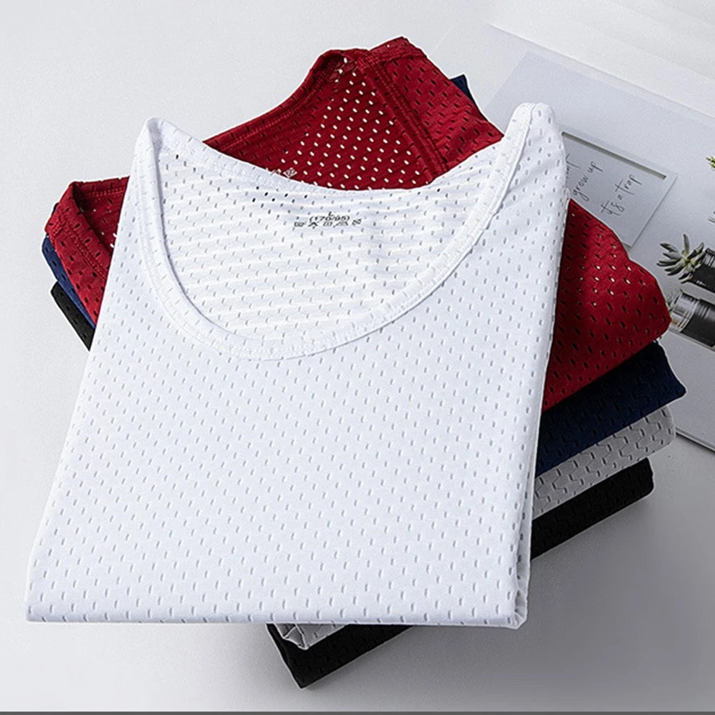 Fashionable Men's Ice Silk Mesh Sleeveless TShirt Summer Fitness Top (L 5XL)