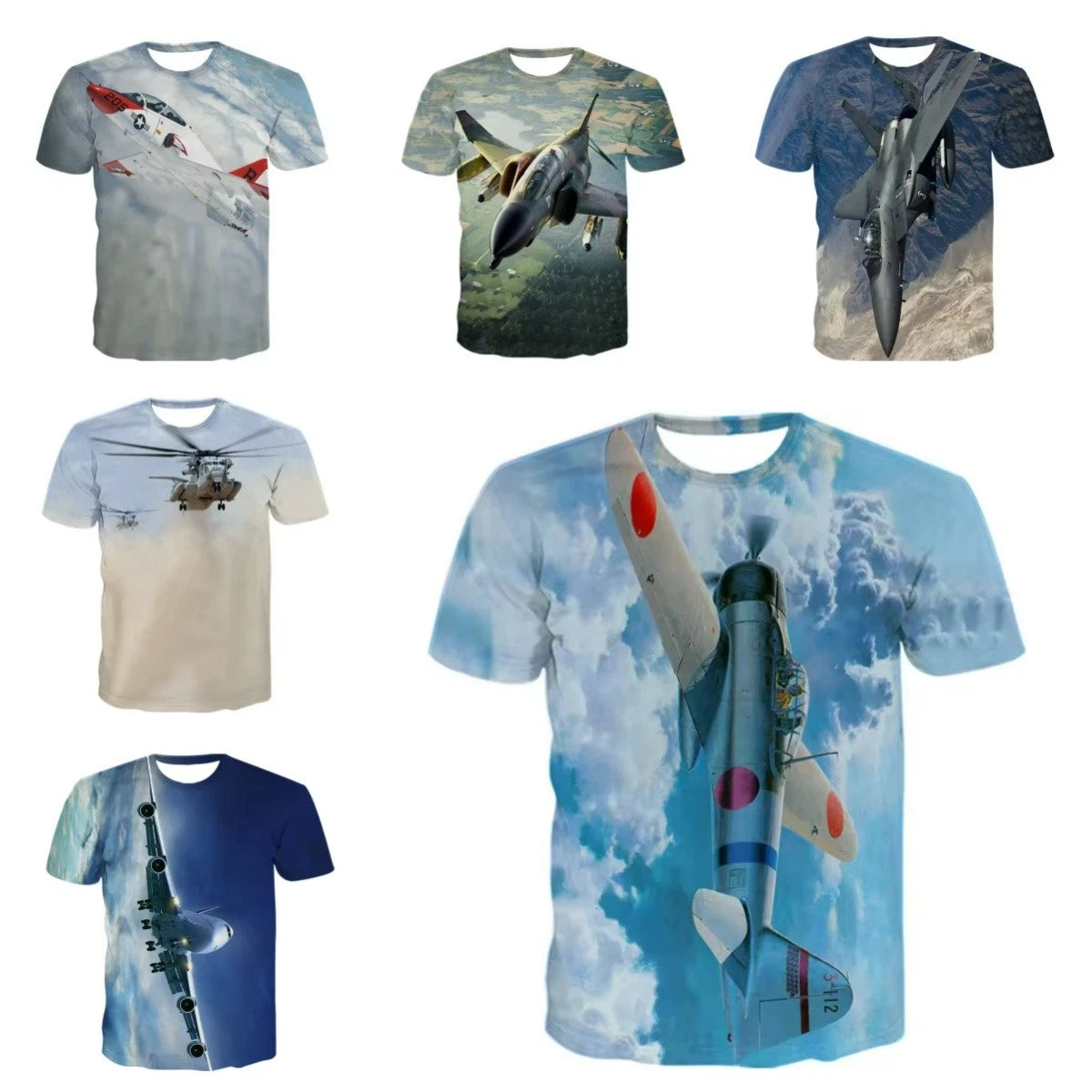 3D Print Women Men Short Sleeve T-shirt Casual Tee Tops Cool Fighter Aircraft