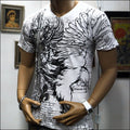 NEW MENS V NECK SLIM MUSCLE FIT T SHIRT EAGLE SWORD FOIL WHITE S M L XL 2XL R$69