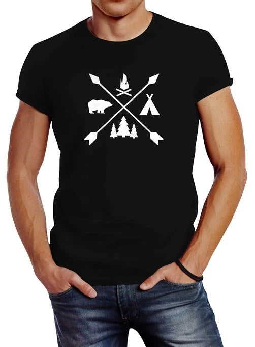Mens T-Shirt Hipster Cross Hiking Camping Adventure Adventure Slim Fit