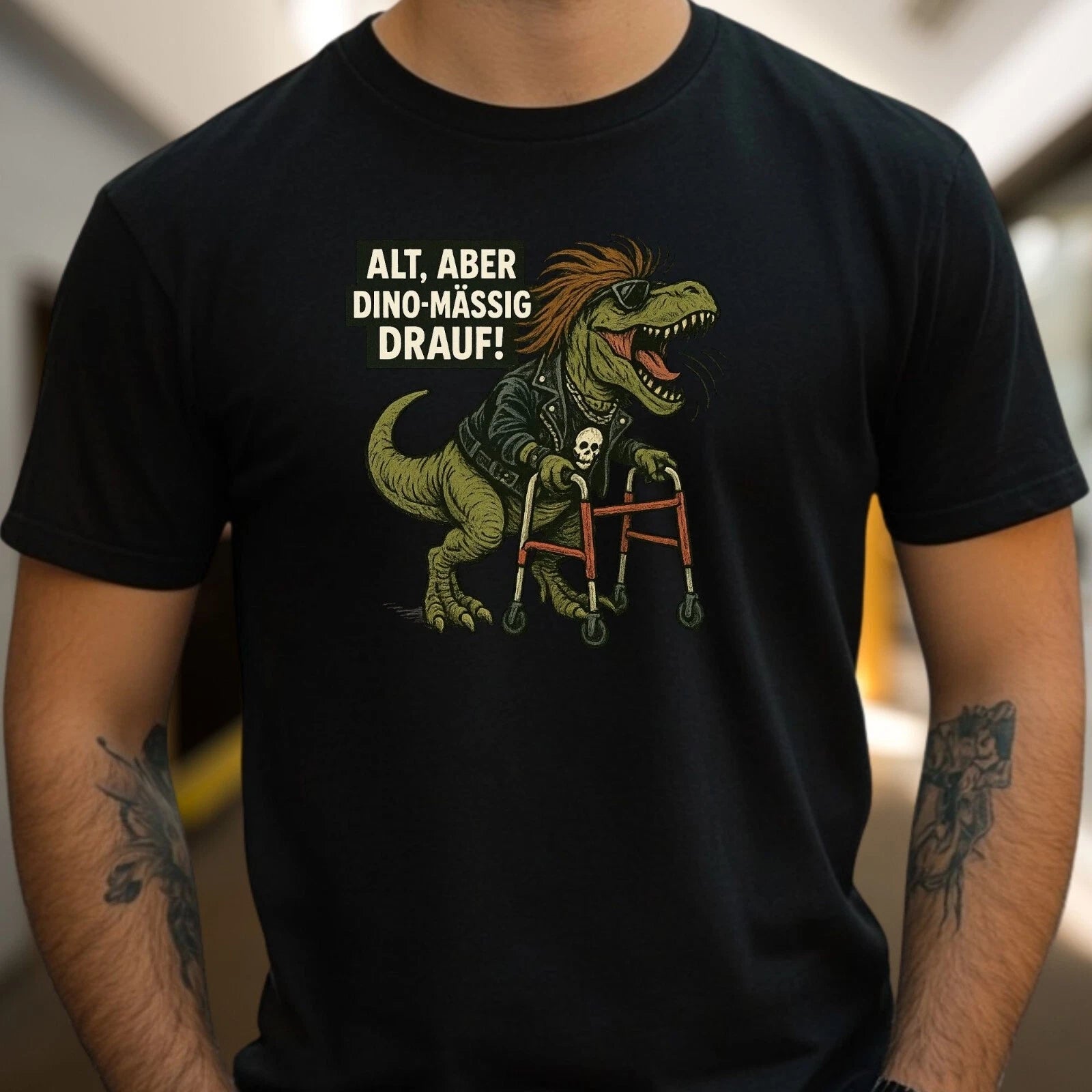 Rollator T-Rex Shirt - Saying "Old But Fit", Rocky Dino For Cool Oldies