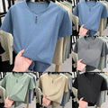 Men Retro V Neck Short Sleeve Casual T Shirt Loose Fit for Business Daily Wear