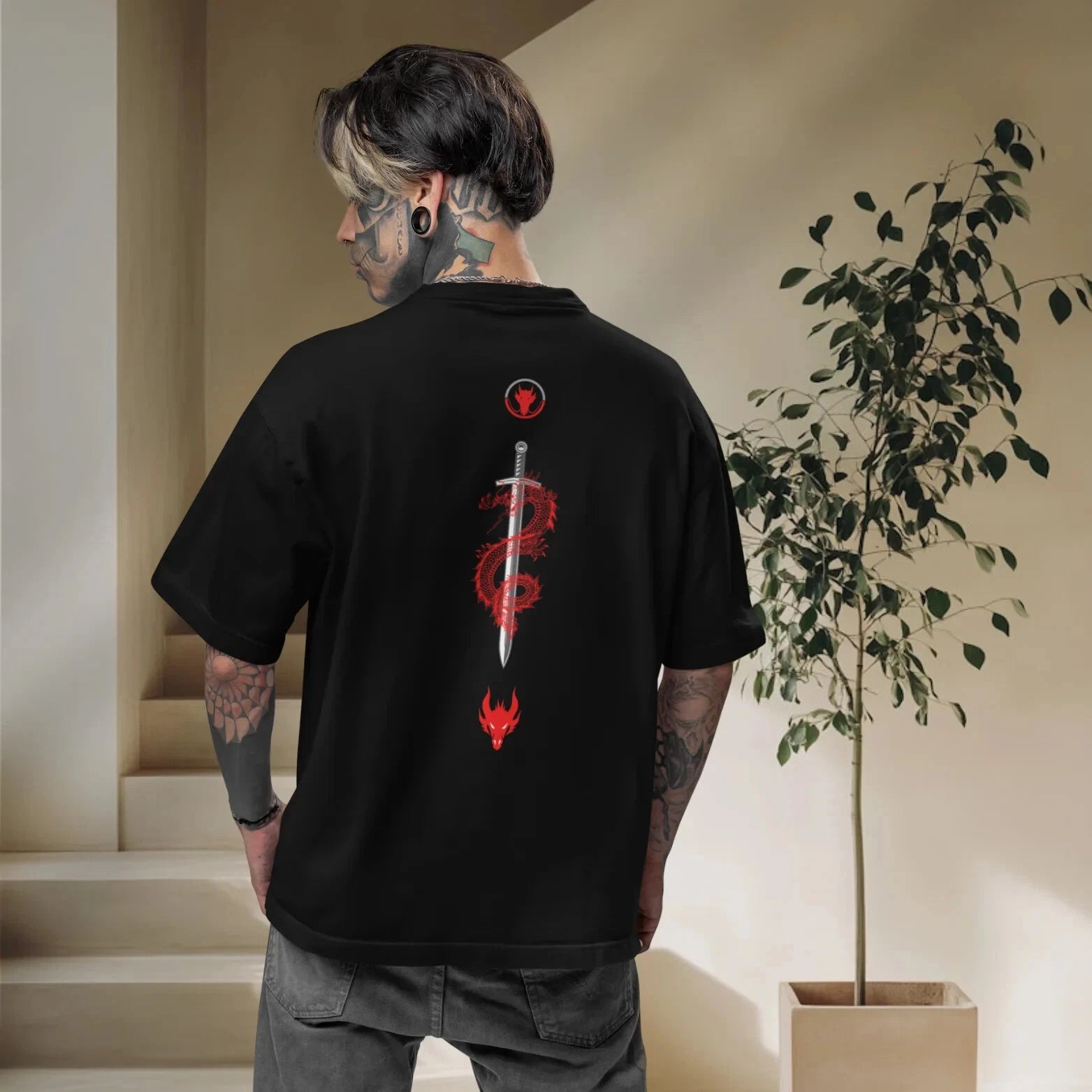 "Men's Warrior Oversized Graphic T-Shirt - Inspiring Back Print, New & Stylish"